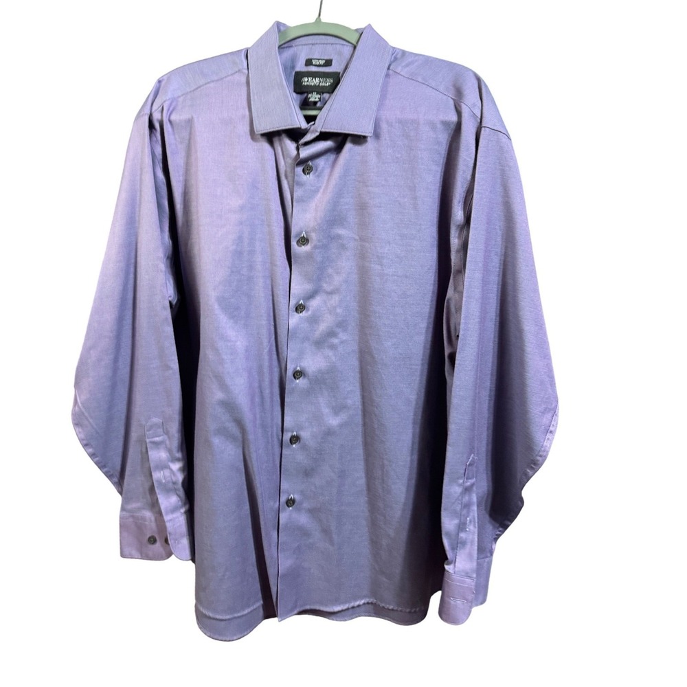 Kenneth Cole Mens 18 34/35 Purple Slim Fit Non-Iron Dress Shirt Workwear